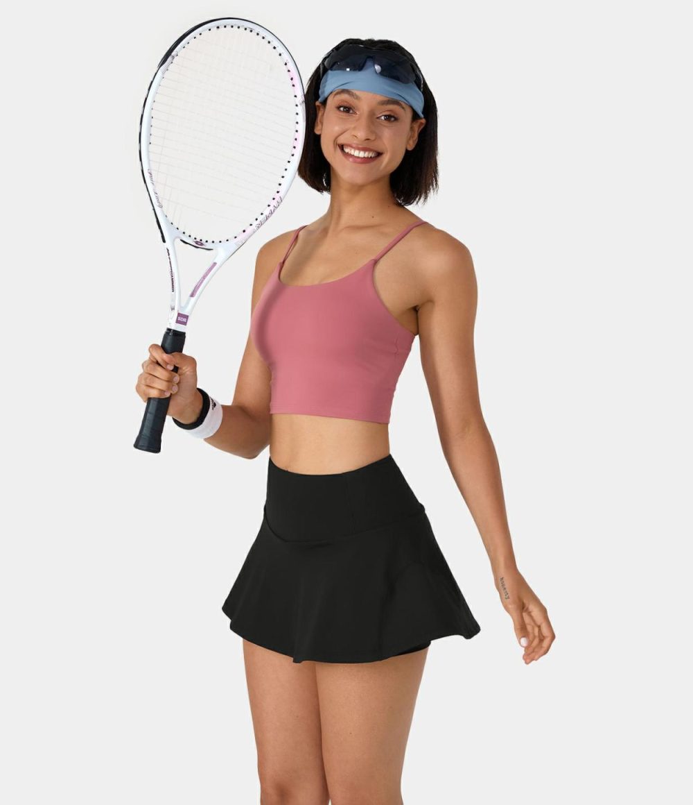 Softlyzero™ Airy Side & Back Waistband Pocket 2-in-1 Flare Cool Touch Tennis Skirt-UPF50+  | Womens  Mini Skirts Clothing Black/Gull