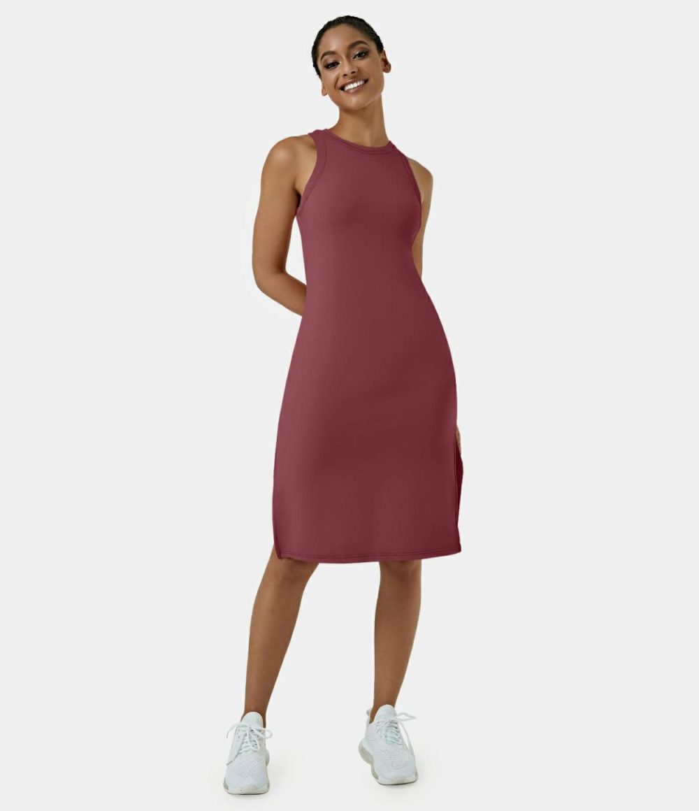 Softlyzero™ Airy Sleeveless Split Cool Touch Midi Casual Dress-UPF50+  | Womens  Active Dresses Active Dresses Active Dresses