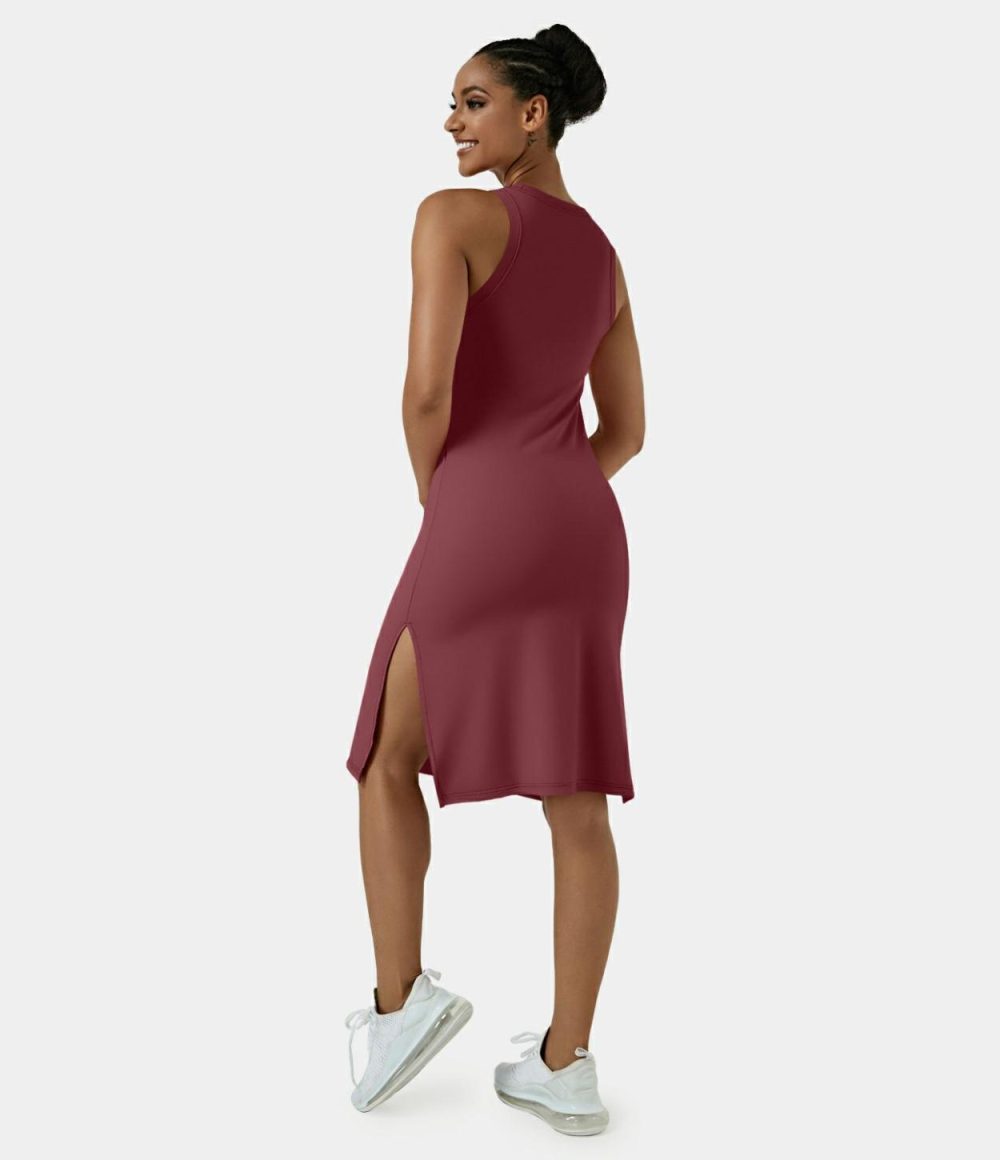 Softlyzero™ Airy Sleeveless Split Cool Touch Midi Casual Dress-UPF50+  | Womens  Active Dresses Active Dresses Active Dresses