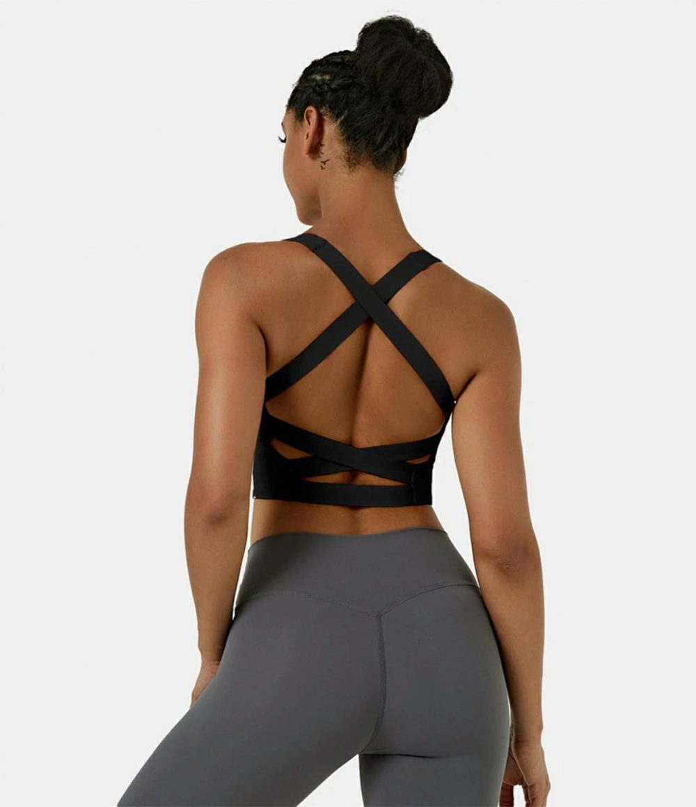 Softlyzero™ Airy Square Neck Backless Crisscross Cropped Cool Touch Yoga Tank Top-UPF50+  | Womens  Cropped Tops Clothing Cropped Tops