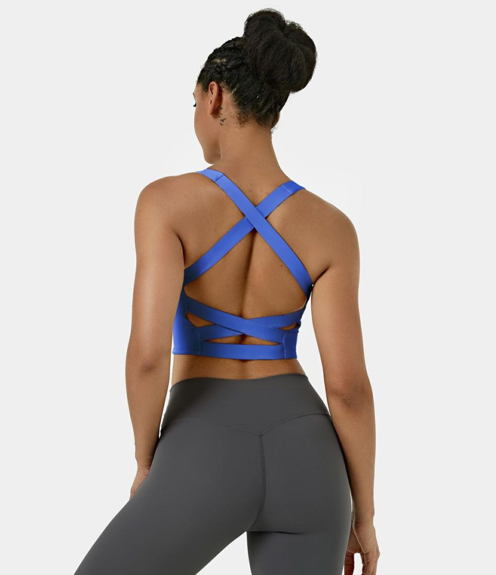 Softlyzero™ Airy Square Neck Backless Crisscross Cropped Cool Touch Yoga Tank Top-UPF50+  | Womens  Cropped Tops Clothing Cropped Tops