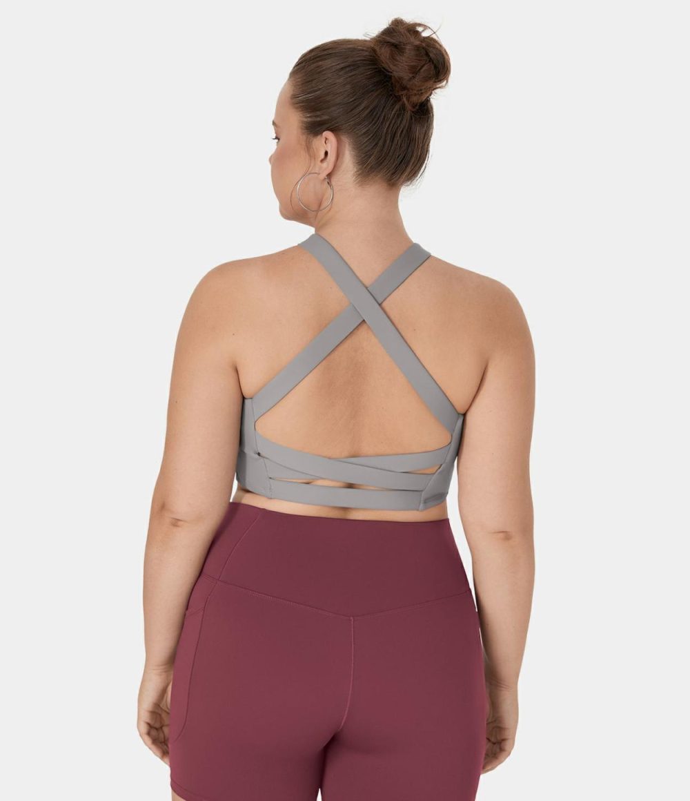 Softlyzero™ Airy Square Neck Crisscross Plus Size Cropped Cool Touch Yoga Tank Top-UPF50+  | Womens  Cropped Tops Clothing Cropped Tops