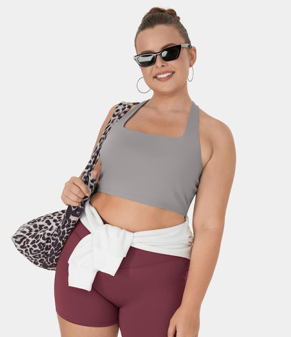 Softlyzero™ Airy Square Neck Crisscross Plus Size Cropped Cool Touch Yoga Tank Top-UPF50+  | Womens  Cropped Tops Clothing Cropped Tops