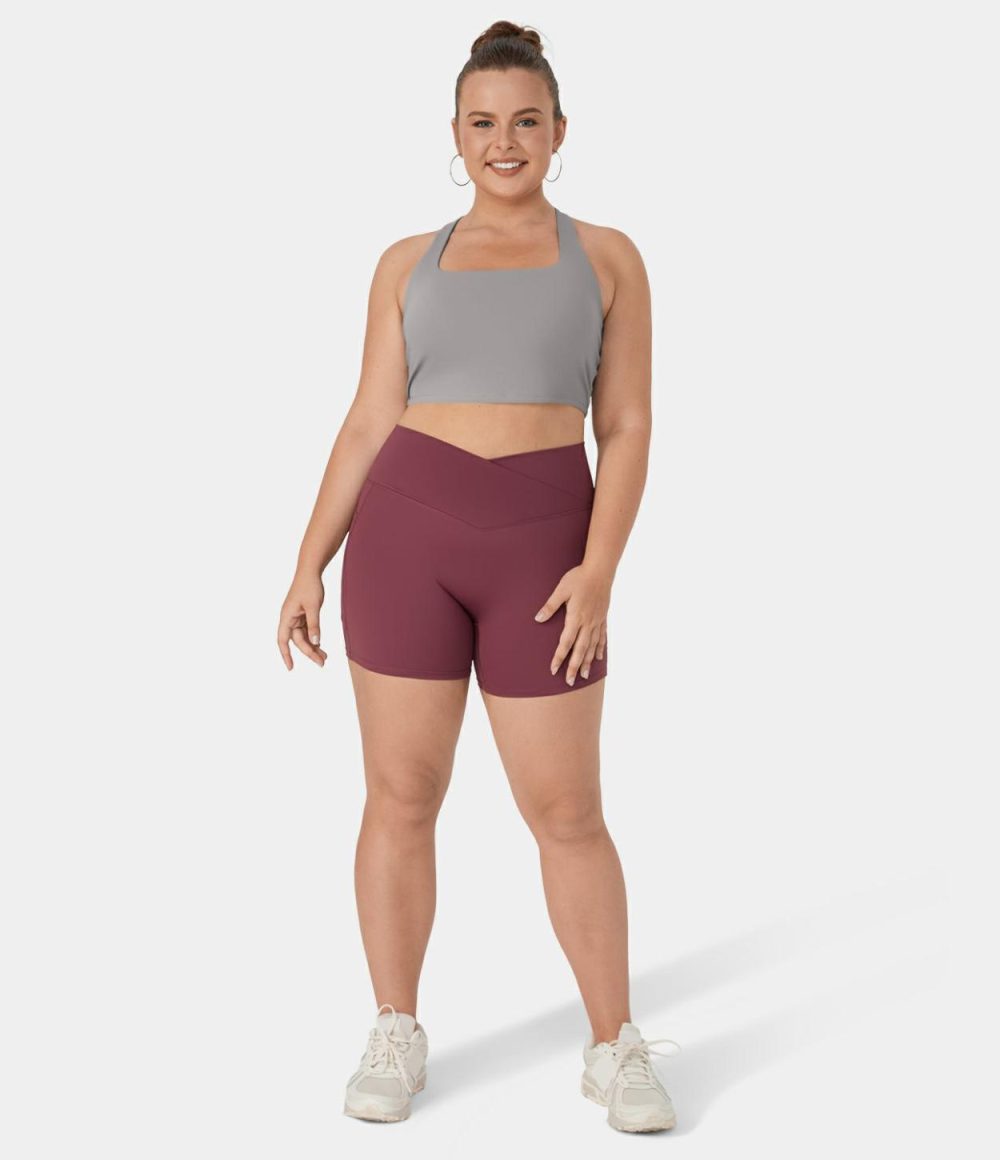 Softlyzero™ Airy Square Neck Crisscross Plus Size Cropped Cool Touch Yoga Tank Top-UPF50+  | Womens  Cropped Tops Clothing Cropped Tops