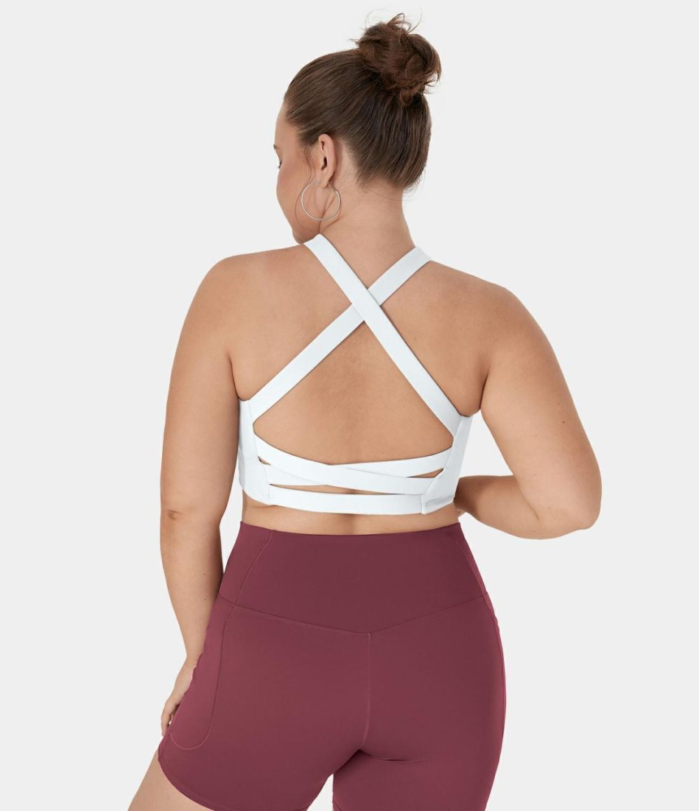 Softlyzero™ Airy Square Neck Crisscross Plus Size Cropped Cool Touch Yoga Tank Top-UPF50+  | Womens  Cropped Tops Clothing Cropped Tops