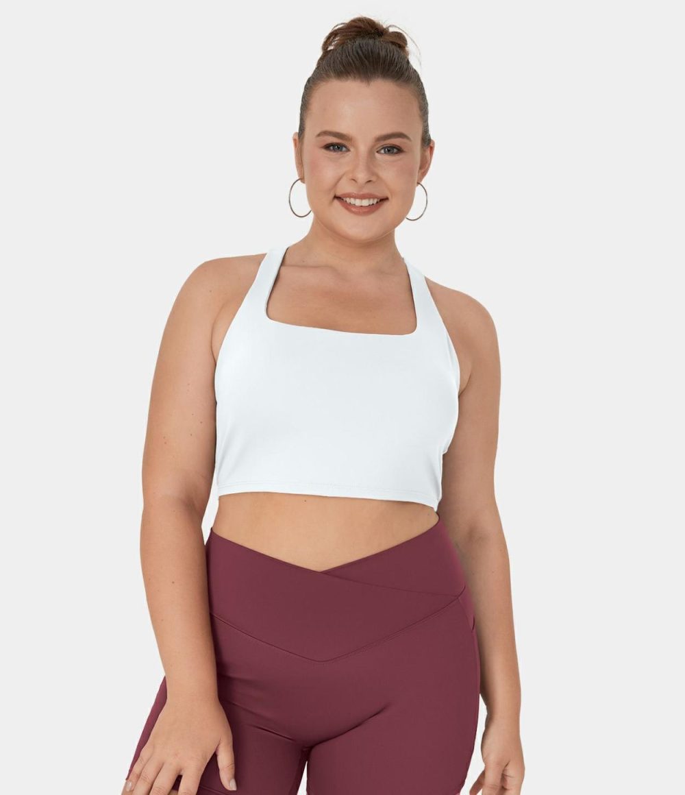 Softlyzero™ Airy Square Neck Crisscross Plus Size Cropped Cool Touch Yoga Tank Top-UPF50+  | Womens  Cropped Tops Clothing Cropped Tops