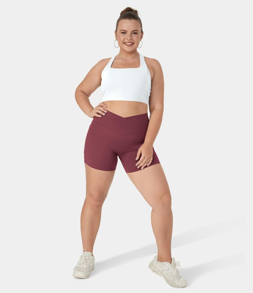 Softlyzero™ Airy Square Neck Crisscross Plus Size Cropped Cool Touch Yoga Tank Top-UPF50+  | Womens  Cropped Tops Clothing Cropped Tops