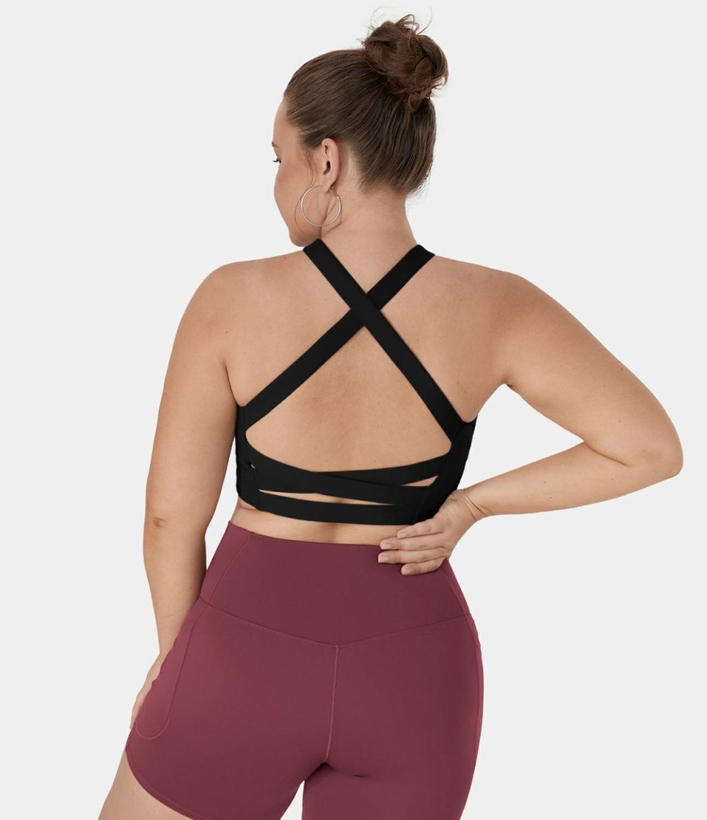 Softlyzero™ Airy Square Neck Crisscross Plus Size Cropped Cool Touch Yoga Tank Top-UPF50+  | Womens  Cropped Tops Clothing Cropped Tops