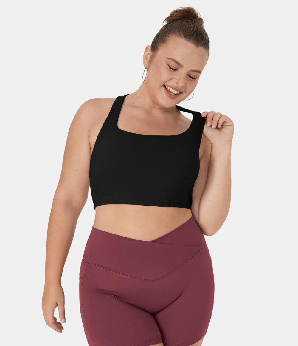 Softlyzero™ Airy Square Neck Crisscross Plus Size Cropped Cool Touch Yoga Tank Top-UPF50+  | Womens  Cropped Tops Clothing Cropped Tops