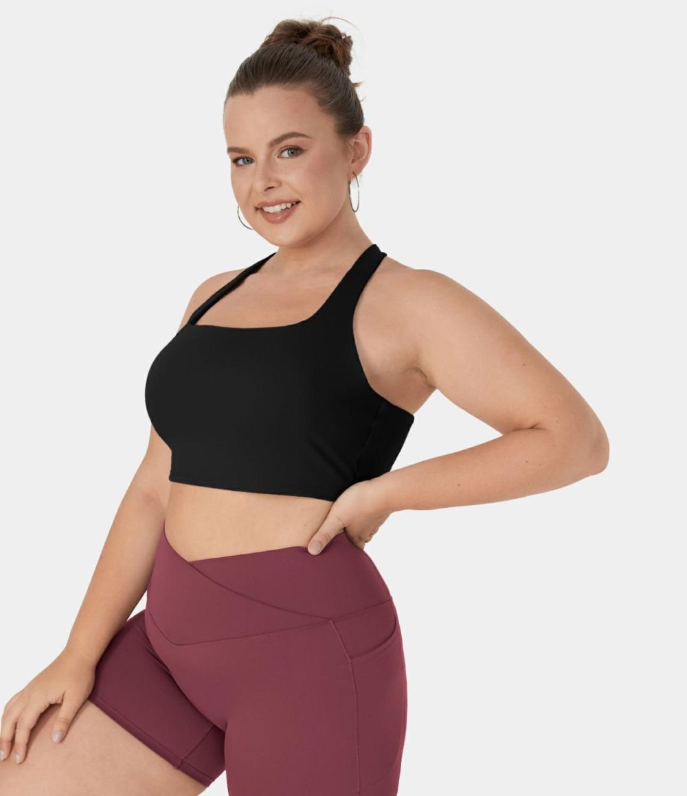 Softlyzero™ Airy Square Neck Crisscross Plus Size Cropped Cool Touch Yoga Tank Top-UPF50+  | Womens  Cropped Tops Clothing Cropped Tops