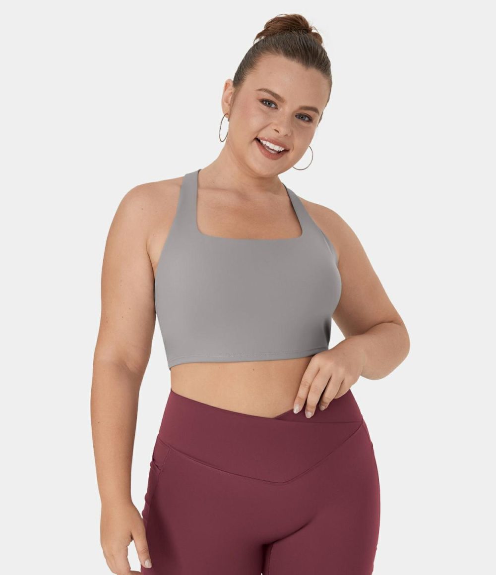 Softlyzero™ Airy Square Neck Crisscross Plus Size Cropped Cool Touch Yoga Tank Top-UPF50+  | Womens  Cropped Tops Clothing Cropped Tops