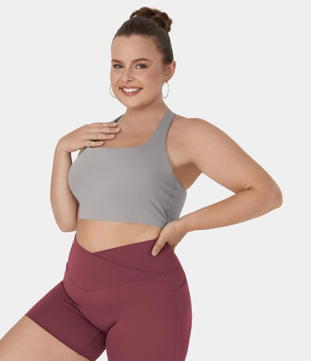 Softlyzero™ Airy Square Neck Crisscross Plus Size Cropped Cool Touch Yoga Tank Top-UPF50+  | Womens  Cropped Tops Clothing Cropped Tops