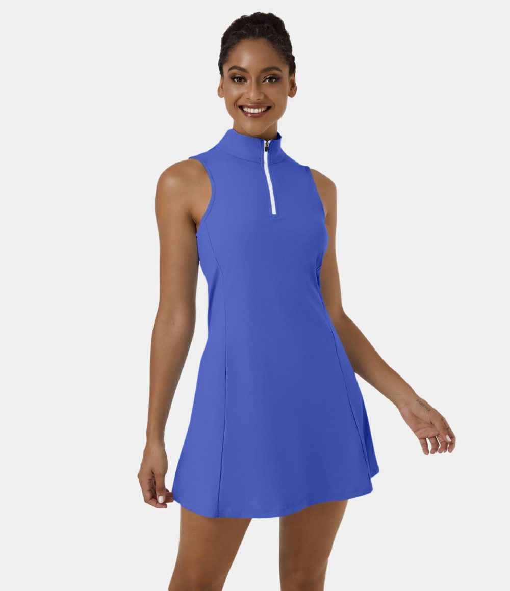 Softlyzero™ Airy Stand Collar Zipper 2-Piece Pocket Cool Touch Mini Golf Active Dress-UPF50+  | Womens  Active Dresses Active Dresses Active Dresses