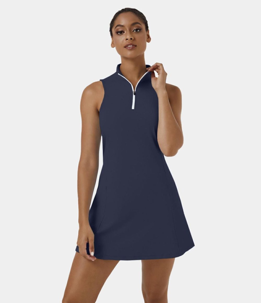 Softlyzero™ Airy Stand Collar Zipper 2-Piece Pocket Cool Touch Mini Golf Active Dress-UPF50+  | Womens  Active Dresses Active Dresses Active Dresses