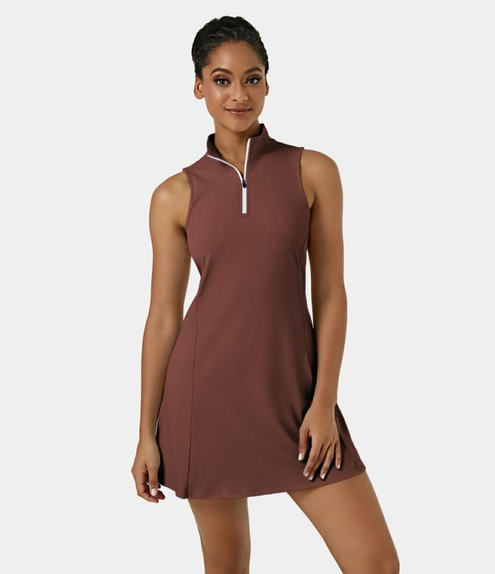 Softlyzero™ Airy Stand Collar Zipper 2-Piece Pocket Cool Touch Mini Golf Active Dress-UPF50+  | Womens  Active Dresses Active Dresses Active Dresses