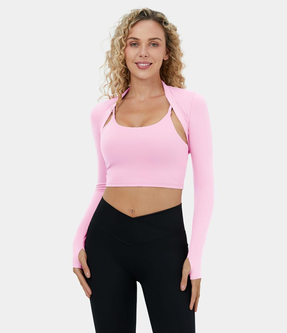 Softlyzero™ Airy Thumb Hole Cropped Cool Touch Golf Shrug Sports Top-UPF50+  | Womens  Sports Tops Clothing Sports Tops