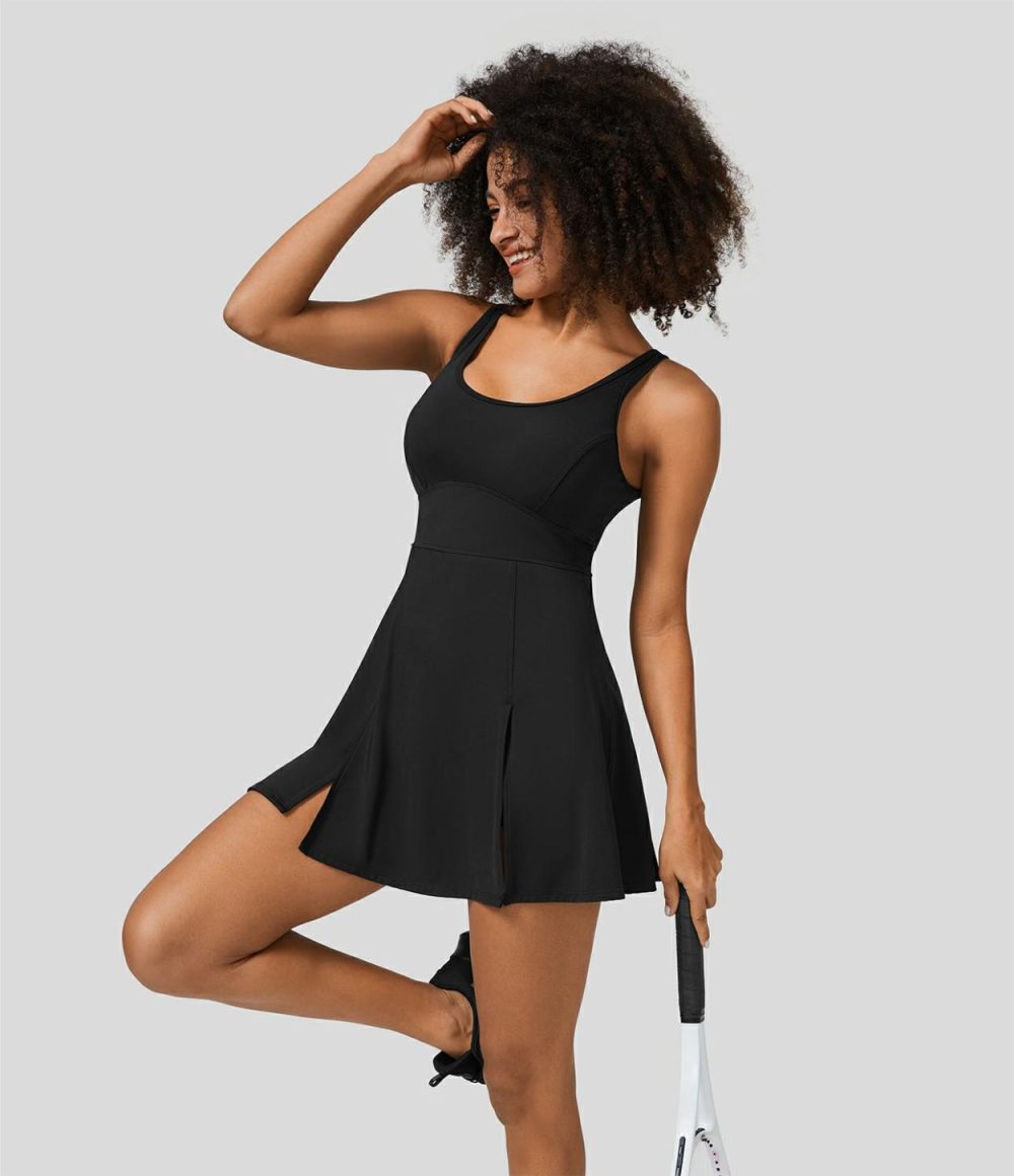 Softlyzero™ Airy U Neck Backless Split 2-in-1 Side Pocket Cool Touch Micro Mini Tennis Active Dress-UPF50+  | Womens  Active Dresses Active Dresses Active Dresses