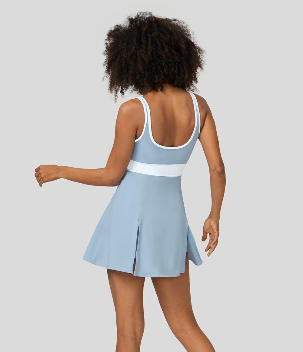 Softlyzero™ Airy U Neck Backless Split 2-in-1 Side Pocket Cool Touch Micro Mini Tennis Active Dress-UPF50+  | Womens  Active Dresses Active Dresses Active Dresses