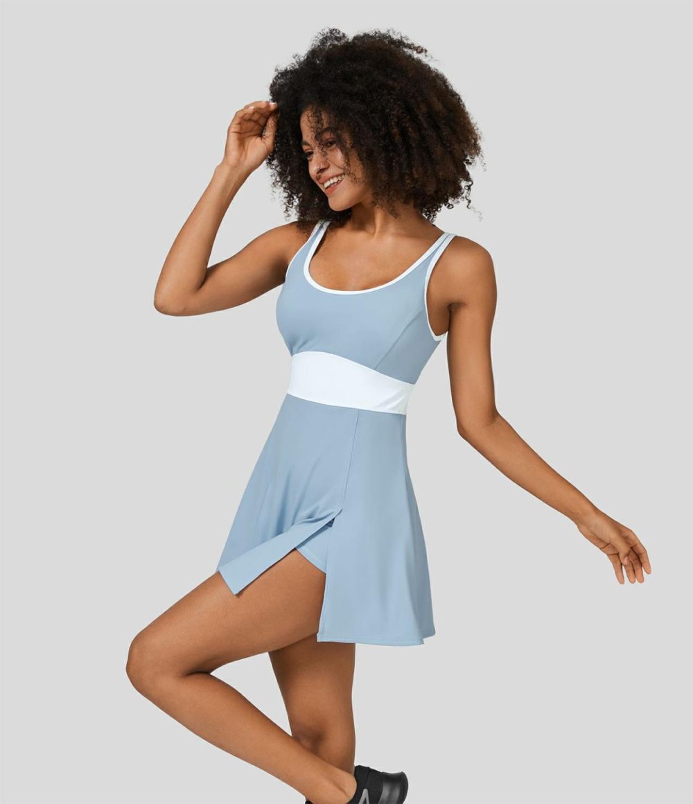 Softlyzero™ Airy U Neck Backless Split 2-in-1 Side Pocket Cool Touch Micro Mini Tennis Active Dress-UPF50+  | Womens  Active Dresses Active Dresses Active Dresses