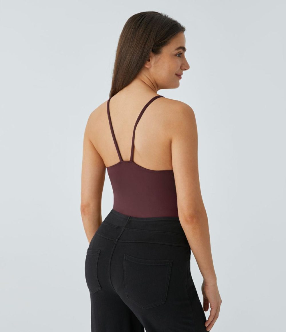 Softlyzero™ Airy V Neck Backless Cool Touch Casual Slip Bodysuit-UPF50+  | Womens  Bodysuits Bodysuits Berry Red/Black