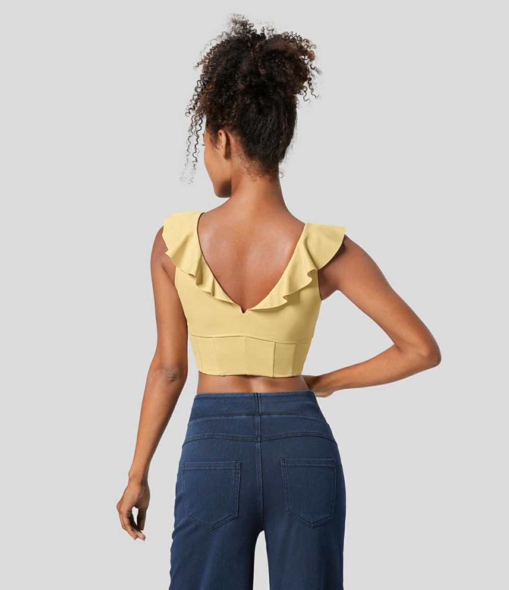 Softlyzero™ Airy V Neck Ruffle Corset Backless Cool Touch Cropped Casual Tank Top-UPF50+  | Womens  Cropped Tops Clothing Cropped Tops