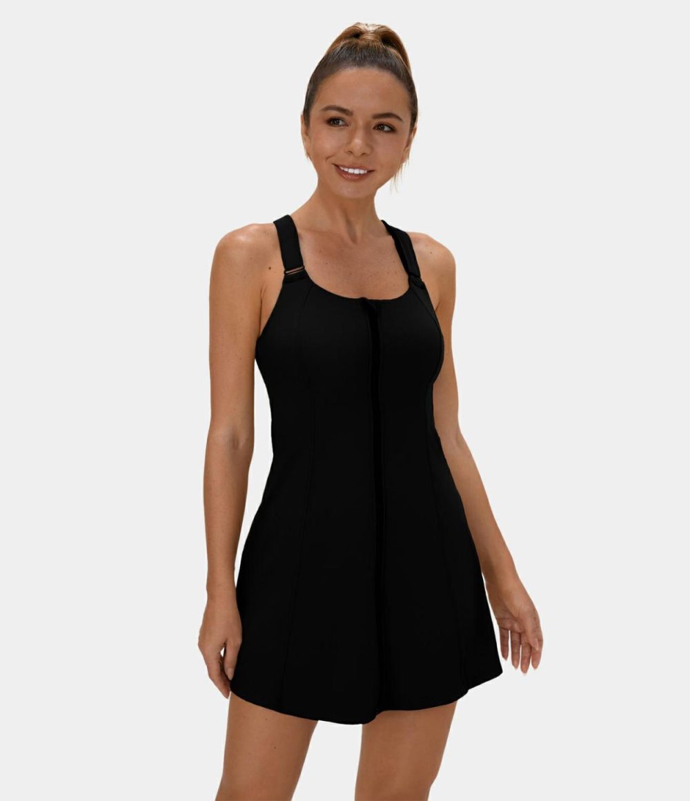 Softlyzero™ Airy Zip Adjustable Strap Backless Cool Touch Mini Tennis Active Dress-UPF50+  | Womens  Active Dresses Active Dresses Active Dresses