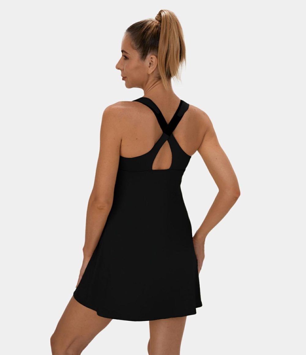 Softlyzero™ Airy Zip Adjustable Strap Backless Cool Touch Mini Tennis Active Dress-UPF50+  | Womens  Active Dresses Active Dresses Active Dresses