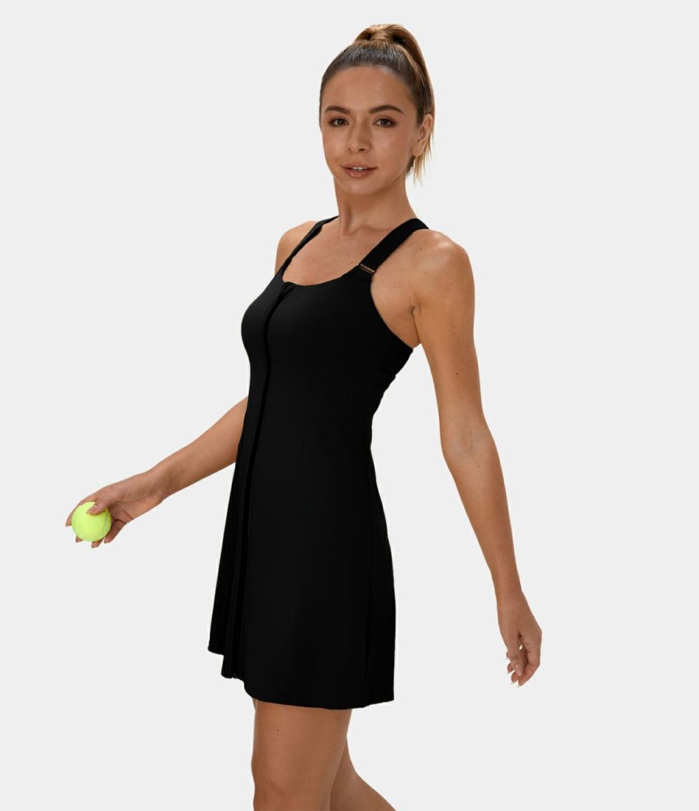 Softlyzero™ Airy Zip Adjustable Strap Backless Cool Touch Mini Tennis Active Dress-UPF50+  | Womens  Active Dresses Active Dresses Active Dresses