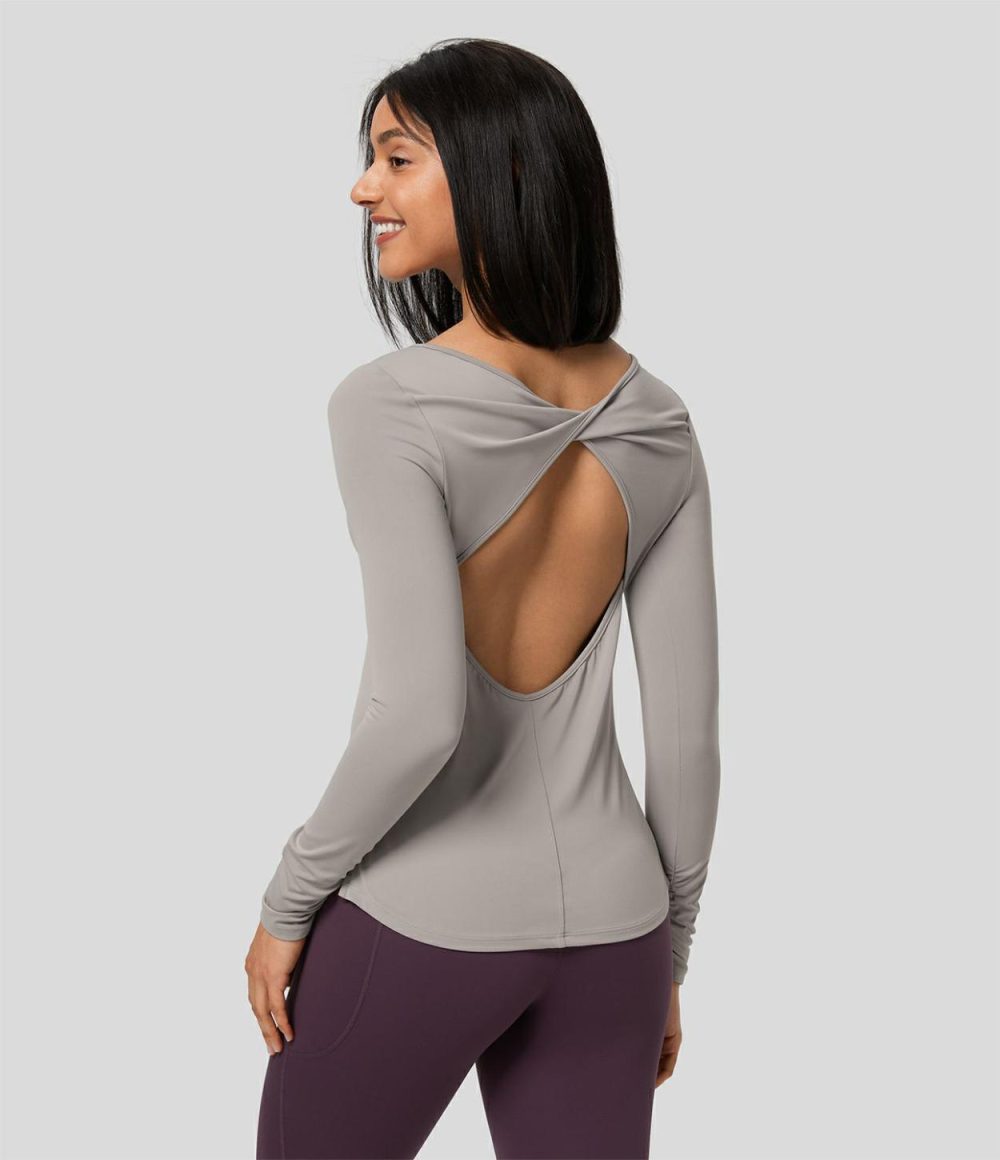 Softlyzero™ Backless Twisted Long Sleeve Split Yoga Sports Top-UPF50+  | Womens  Sports Tops Clothing Sports Tops