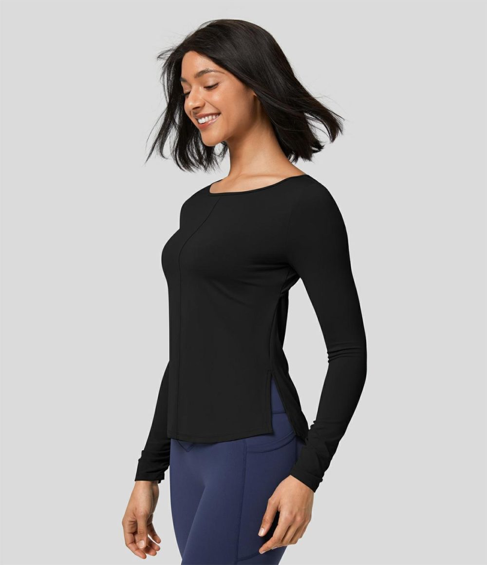 Softlyzero™ Backless Twisted Long Sleeve Split Yoga Sports Top-UPF50+  | Womens  Sports Tops Clothing Sports Tops