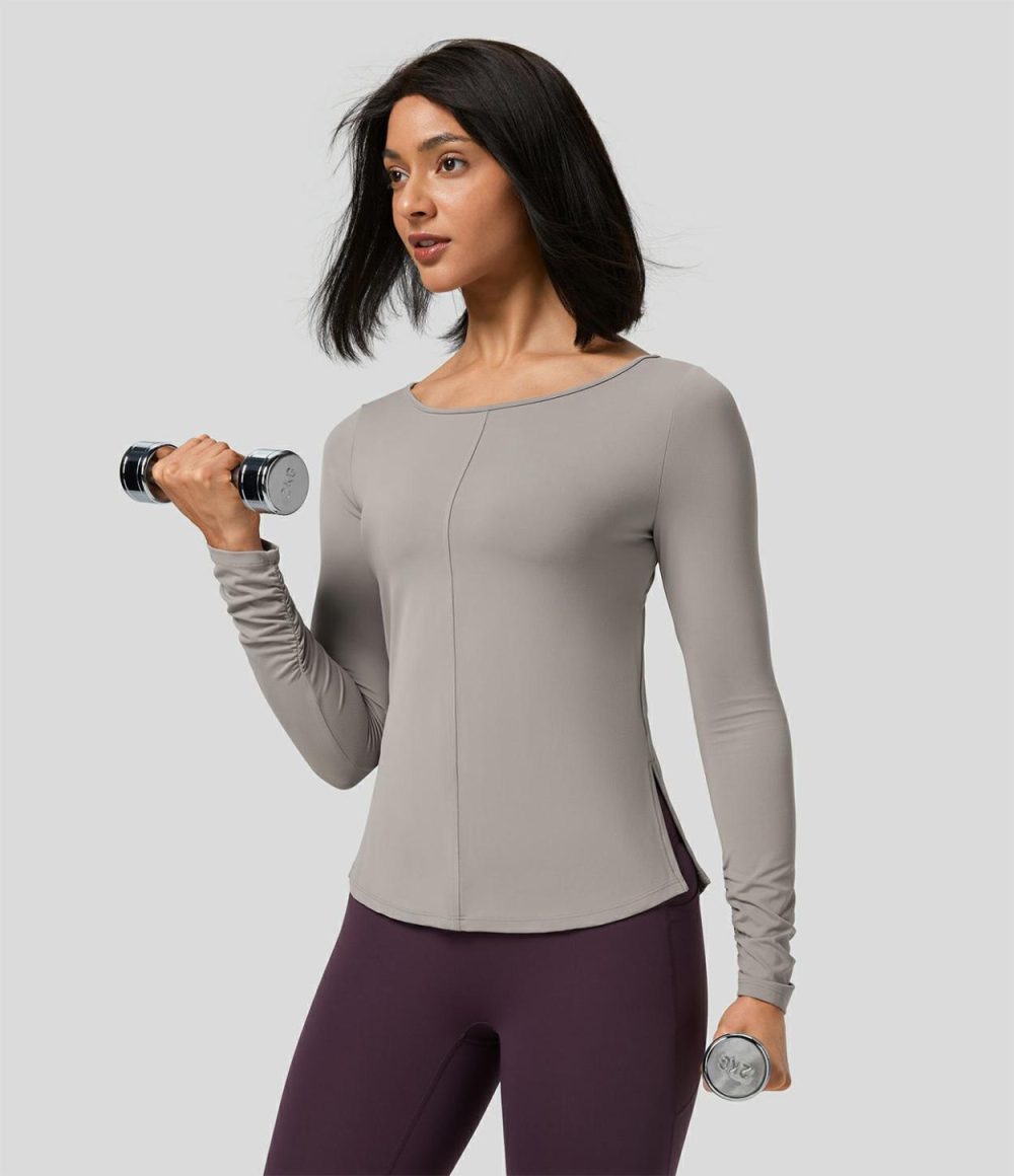 Softlyzero™ Backless Twisted Long Sleeve Split Yoga Sports Top-UPF50+  | Womens  Sports Tops Clothing Sports Tops