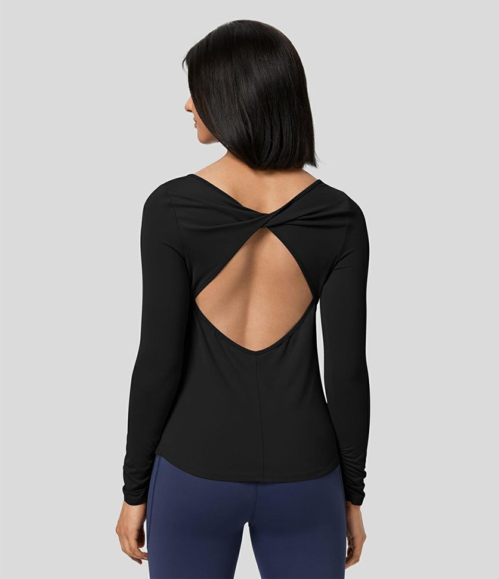 Softlyzero™ Backless Twisted Long Sleeve Split Yoga Sports Top-UPF50+  | Womens  Sports Tops Clothing Sports Tops