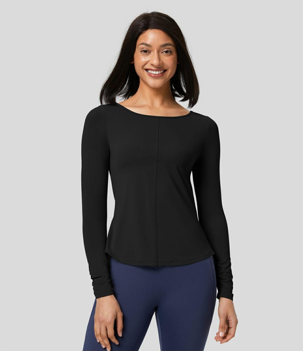 Softlyzero™ Backless Twisted Long Sleeve Split Yoga Sports Top-UPF50+  | Womens  Sports Tops Clothing Sports Tops