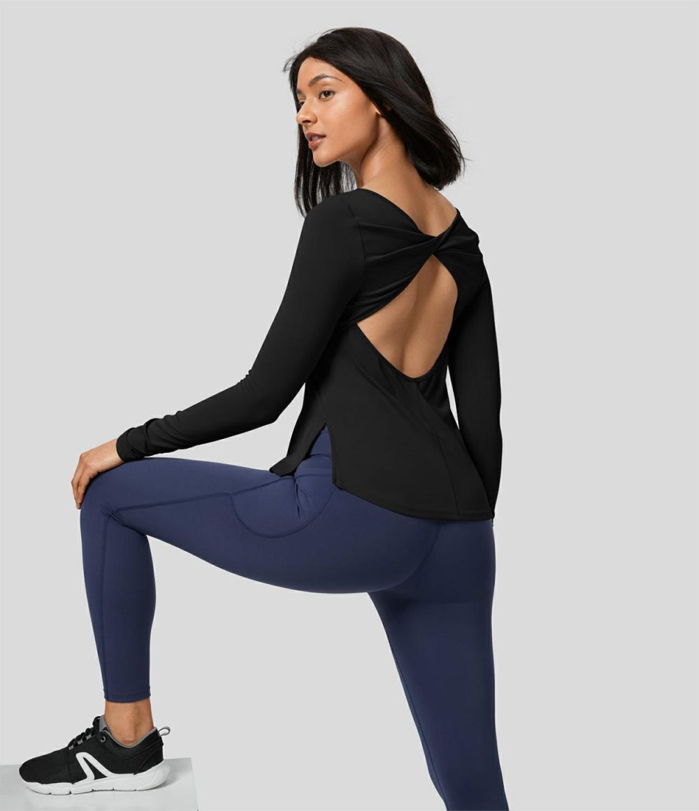 Softlyzero™ Backless Twisted Long Sleeve Split Yoga Sports Top-UPF50+  | Womens  Sports Tops Clothing Sports Tops