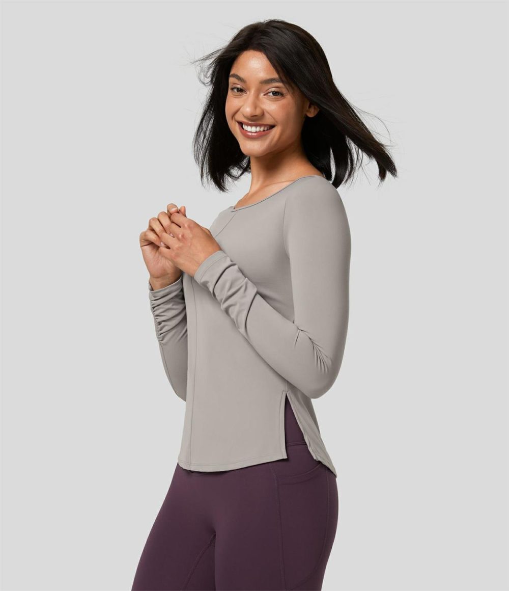 Softlyzero™ Backless Twisted Long Sleeve Split Yoga Sports Top-UPF50+  | Womens  Sports Tops Clothing Sports Tops