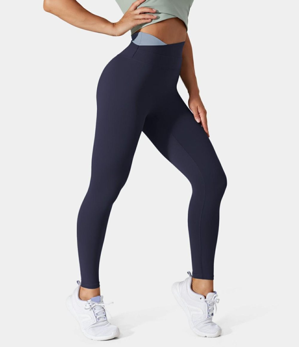 Softlyzero™ Crossover Color Block Leggings-UPF50+  | Womens  Crossover Leggings Clothing Crossover Leggings