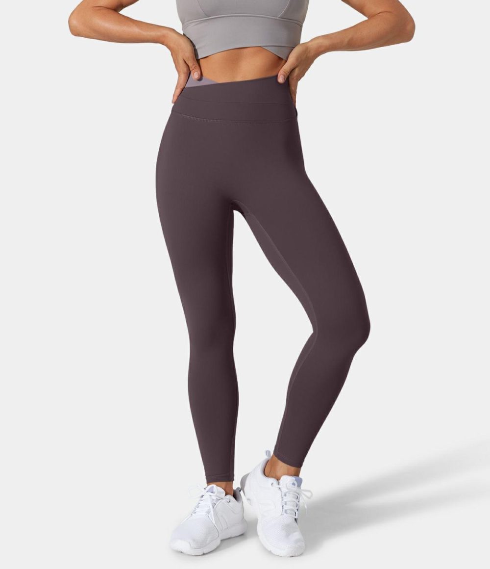 Softlyzero™ Crossover Color Block Leggings-UPF50+  | Womens  Crossover Leggings Clothing Crossover Leggings