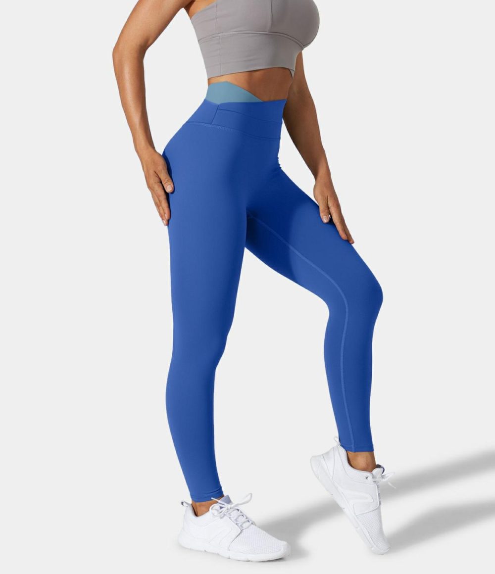 Softlyzero™ Crossover Color Block Leggings-UPF50+  | Womens  Crossover Leggings Clothing Crossover Leggings