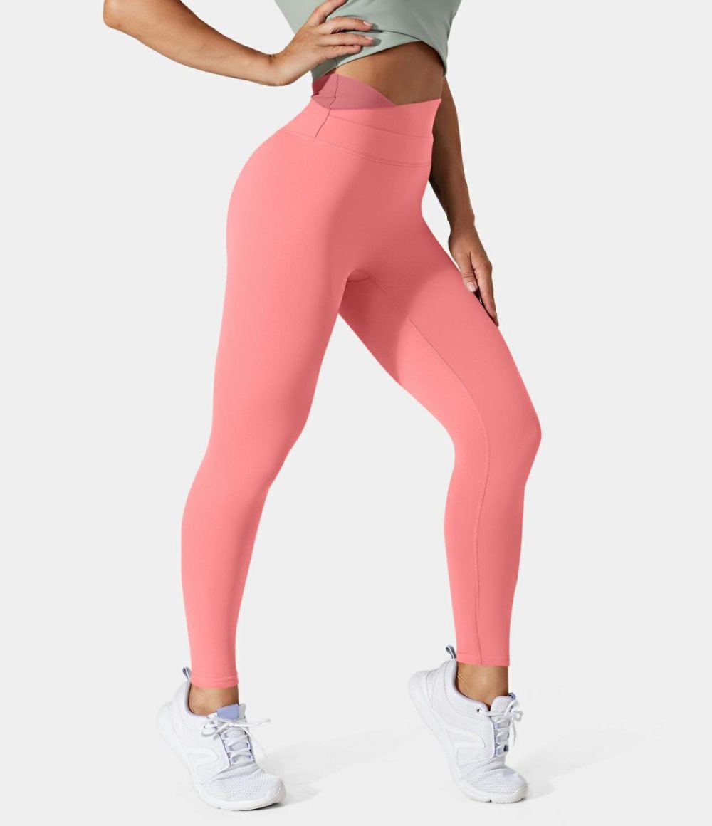 Softlyzero™ Crossover Color Block Leggings-UPF50+  | Womens  Crossover Leggings Clothing Crossover Leggings