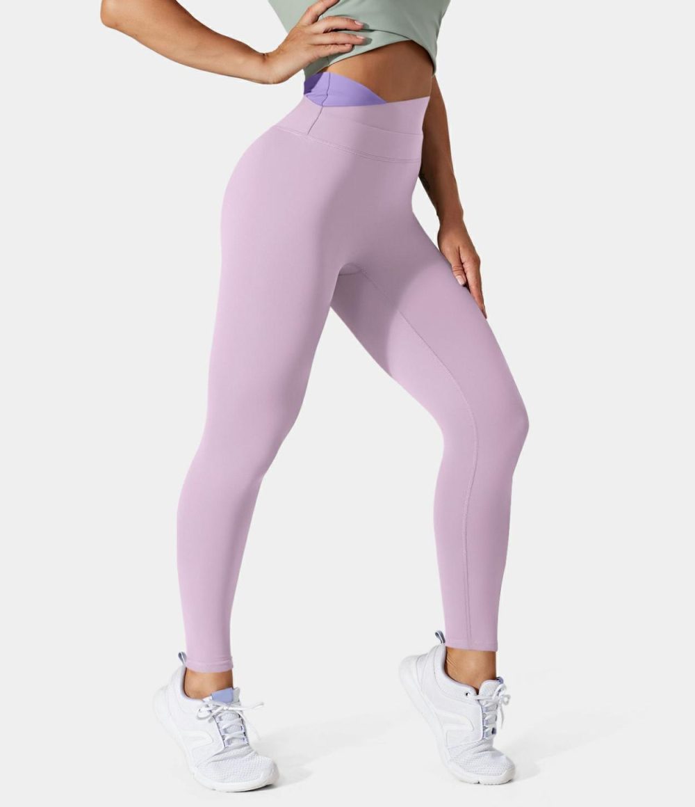 Softlyzero™ Crossover Color Block Leggings-UPF50+  | Womens  Crossover Leggings Clothing Crossover Leggings