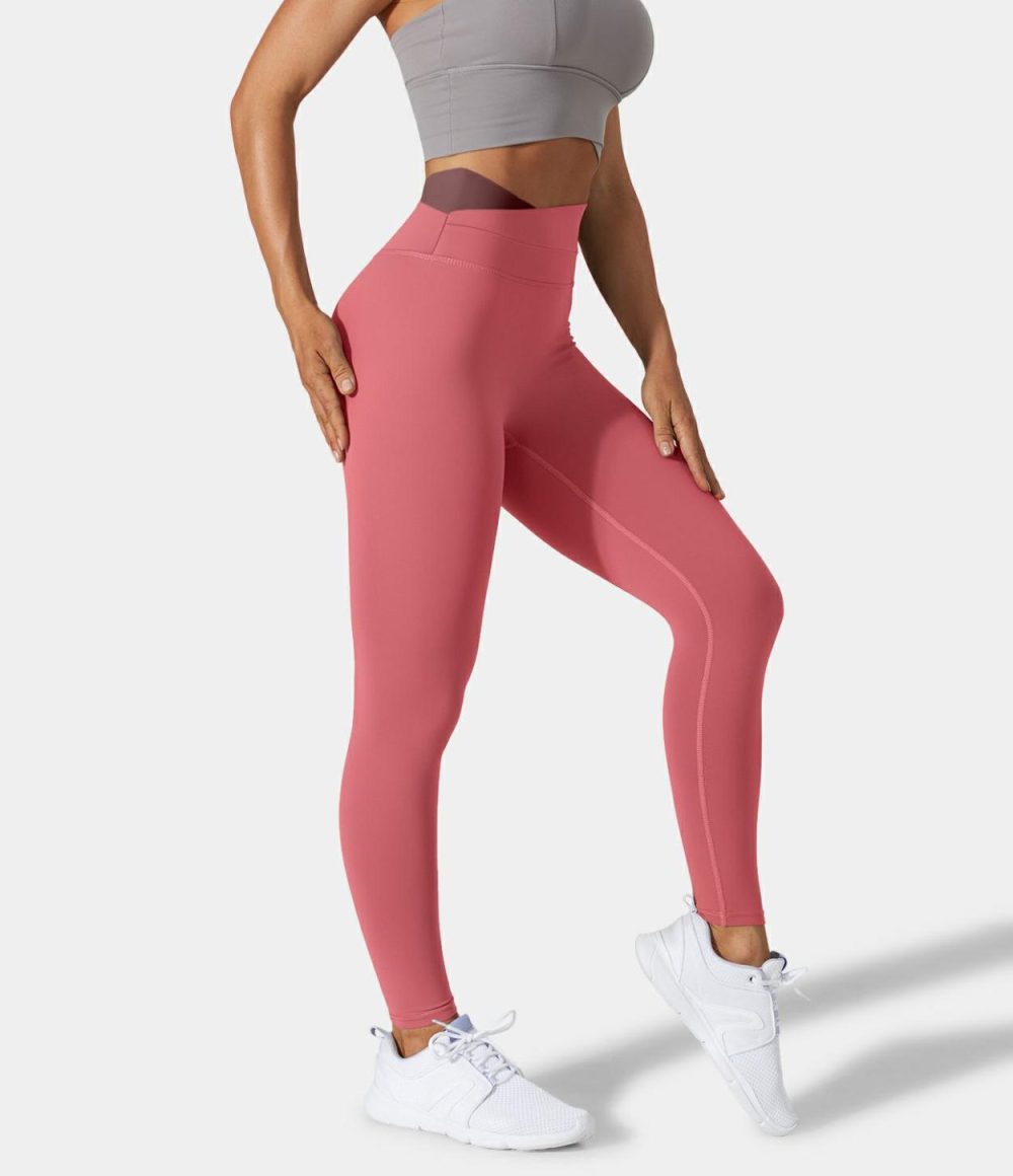 Softlyzero™ Crossover Color Block Leggings-UPF50+  | Womens  Crossover Leggings Clothing Crossover Leggings