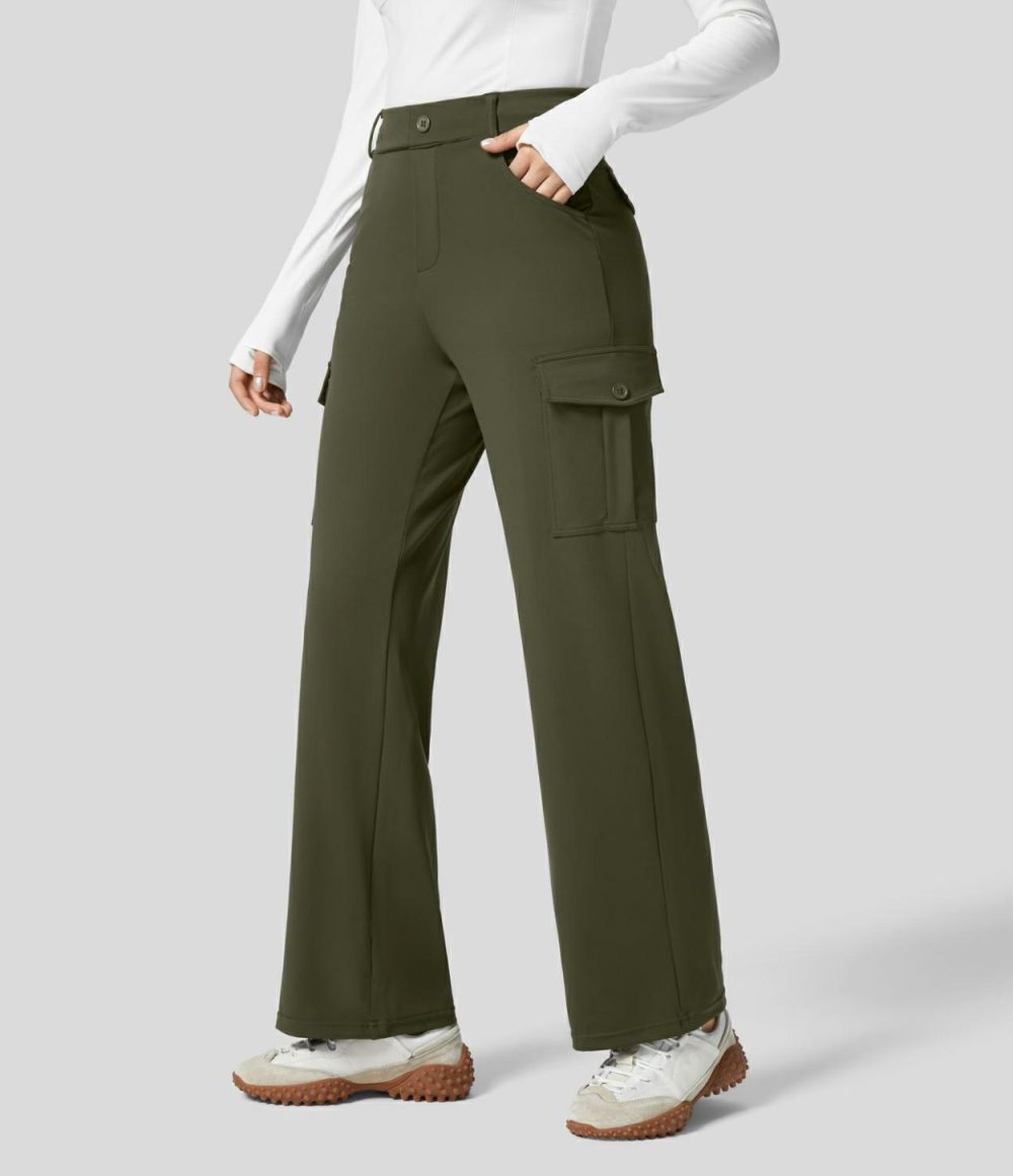 Softlyzero™ Eco High Waisted Button Zipper Multiple Pockets Casual Cargo Pants  | Womens  Cargo Pants Cargo Pants Cargo Pants