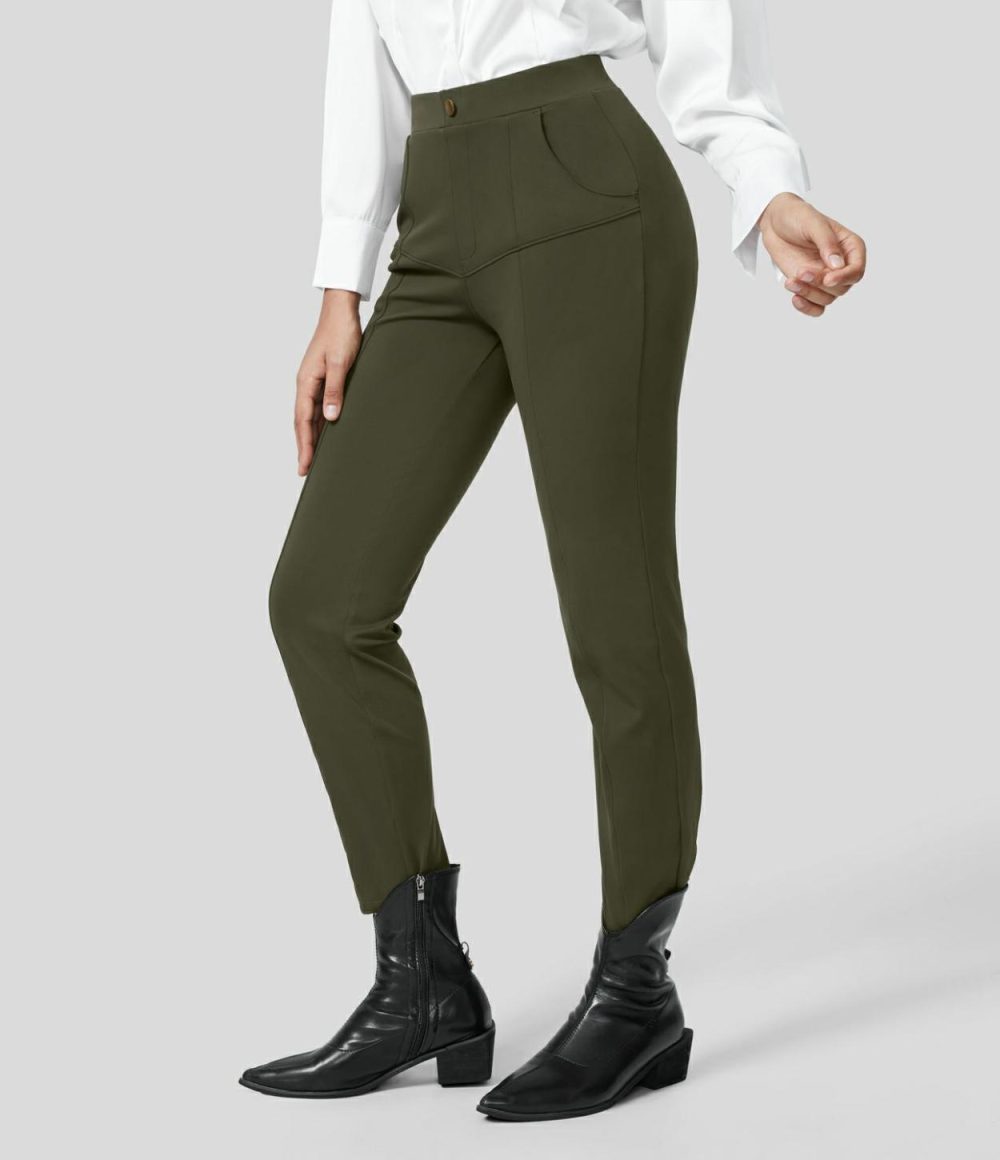 Softlyzero™ Eco High Waisted Multiple Pockets Solid Skinny Work Pants  | Womens  Active Work Pants Active Work Pants Active Work Pants