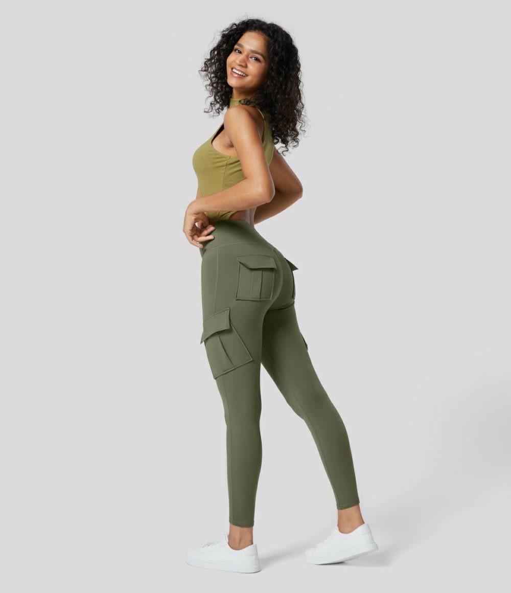 Softlyzero™ Fleece High Waisted Cargo Pocket Skinny 7/8 Yoga Leggings  | Womens  Cargo Pants Cargo Pants Cargo Pants