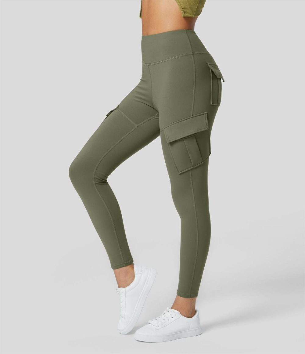 Softlyzero™ Fleece High Waisted Cargo Pocket Skinny 7/8 Yoga Leggings  | Womens  Cargo Pants Cargo Pants Cargo Pants