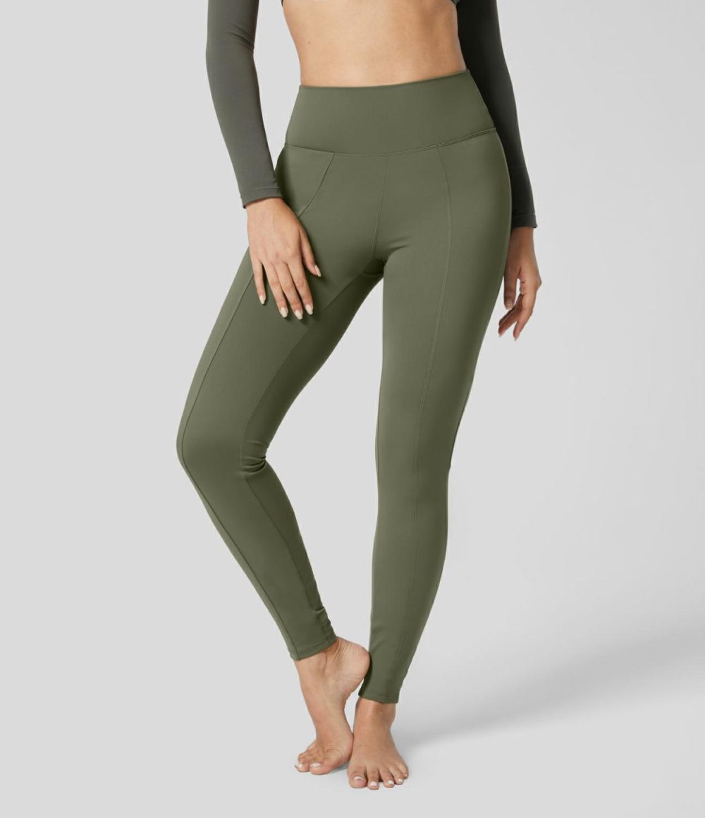 Softlyzero™ Fleece High Waisted Top-stitching Yoga Stirrup Leggings  | Womens  Yoga Leggings Clothing Black/Grass Grey Green