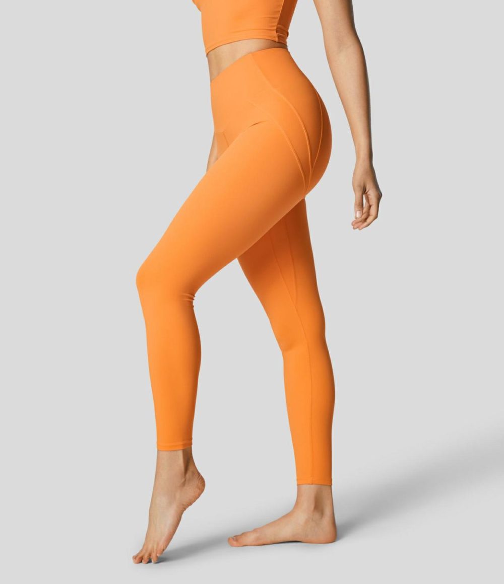 Softlyzero™ High Waisted 7/8 Yoga Leggings-UPF50+  | Womens  Yoga Leggings Clothing Sunshine Orange/Black