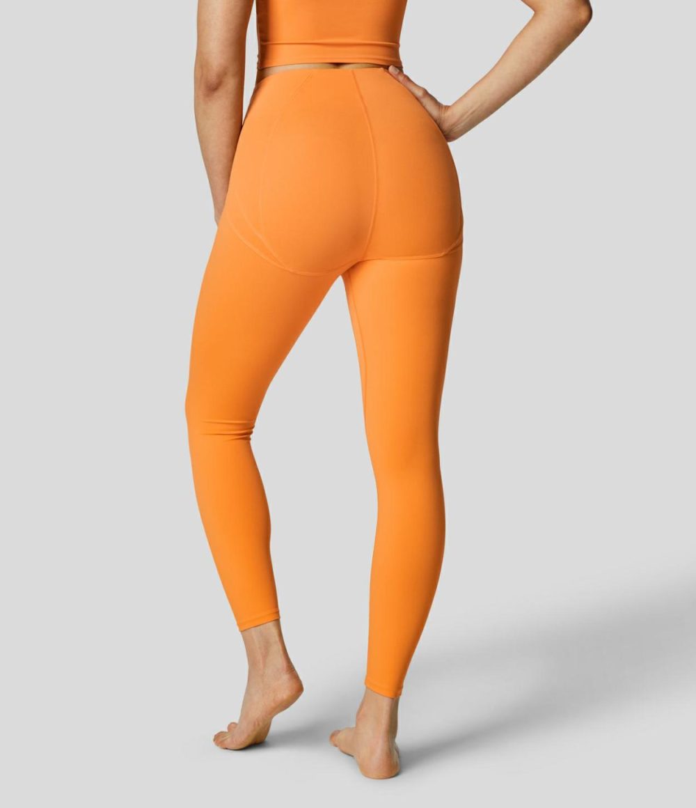 Softlyzero™ High Waisted 7/8 Yoga Leggings-UPF50+  | Womens  Yoga Leggings Clothing Sunshine Orange/Black