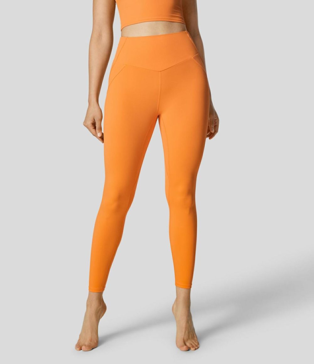 Softlyzero™ High Waisted 7/8 Yoga Leggings-UPF50+  | Womens  Yoga Leggings Clothing Sunshine Orange/Black