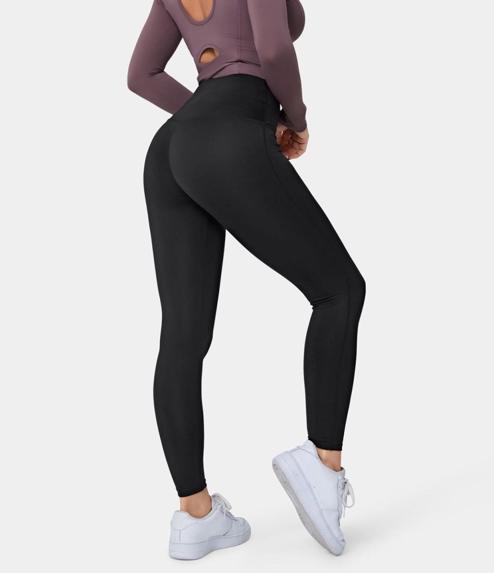 Softlyzero™ High Waisted Crossover Plain Leggings-UPF50+  | Womens  Crossover Leggings Clothing Black/Grisaille/Zinfandel